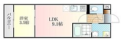KLALISS西原 1階1LDKの間取り