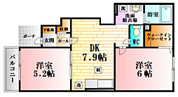サンライフ大毛寺 2DKの間取図画像