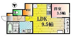 エスリーB棟 1LDKの間取図画像