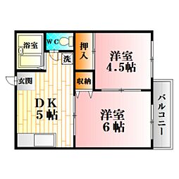 ベストハウス可部 2DKの間取図画像