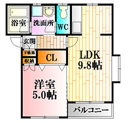 フローラ大内3 1LDKの間取図画像