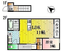 エスリーB棟 1LDKの間取図画像