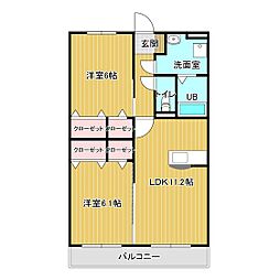 RSRレジデンス中津 1階2LDKの間取り