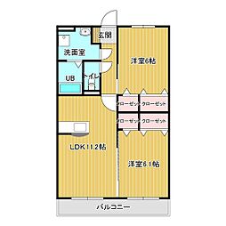 RSRレジデンス中津 1階2LDKの間取り