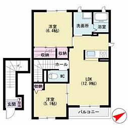 ベニコーB 2LDKの間取図画像