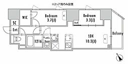 グランパセオ蔵前II 8階2LDKの間取り