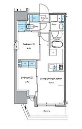 ルフォンプログレ秋葉原EAST 15階2LDKの間取り