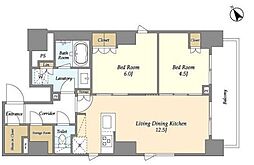グランカーサ蔵前 9階2LDKの間取り