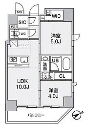 カバナ浅草橋 4階2LDKの間取り
