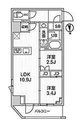 ニド新御徒町 3階2LDKの間取り