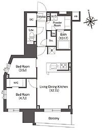 コンフォリア東上野 4階2LDKの間取り