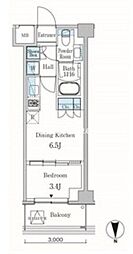 パークアクシス東蒲田 2階1DKの間取り