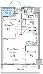 パークアクシス品川南大井パークフロント 4階2LDKの間取り