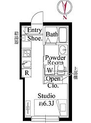 カーサピアッザ大森西 5階ワンルームの間取り