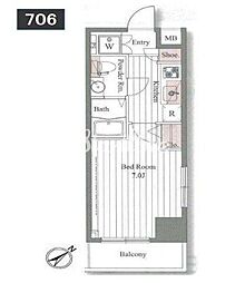 ドゥーエ大森 7階1Kの間取り