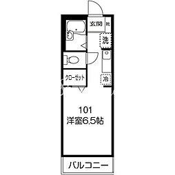 ヒルズトップ 1階ワンルームの間取り