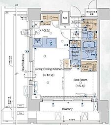 GALICIARESIDENCESHINAGAWAPARKSIDE 1LDKの間取図画像