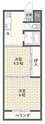 中滑川シティハイツ 2階2Kの間取り
