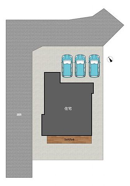区画図です。角地、南庭で日当たり良好です。