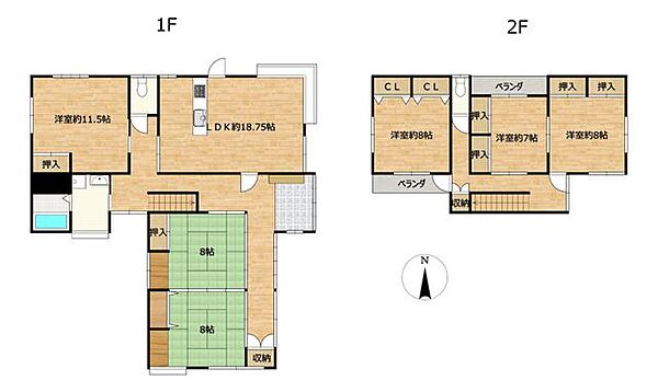 間取り図です。6LDKの広々としたお家です。4～5人家族におすすめです。