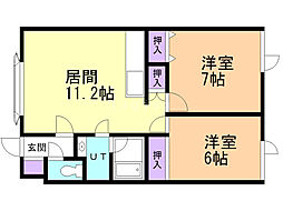 メゾン・ド・グラース 2DKの間取図画像