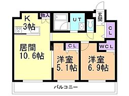 ジュノール千歳真々地 2LDKの間取図画像