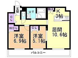 ジュノール千歳真々地 2LDKの間取図画像