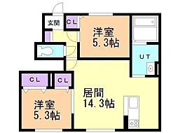 JR千歳線 千歳駅 3.2kmの賃貸アパート 1階2LDKの間取り
