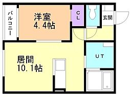 千歳市日の出3丁目アパート 1LDKの間取図画像