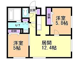 千歳市住吉3丁目マンション 2LDKの間取図画像