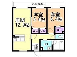 千歳市栄町1丁目マンション 2LDKの間取図画像