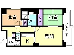 スカイヒルズ末広7ーII 421 4階2LDKの間取り