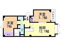 センターロード 2LDKの間取図画像
