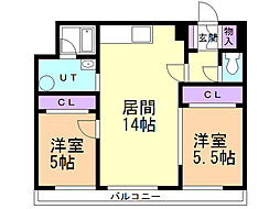 セントラル真々地 2LDKの間取図画像