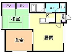 富丘ハイツJ 2LDKの間取図画像