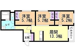 千歳市北陽6丁目マンション 3LDKの間取図画像