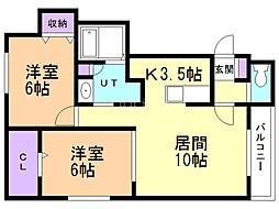 ピノブラン 2LDKの間取図画像