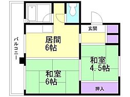 パークヒルズ真々地1 2DKの間取図画像