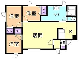 コーポ北光3 3LDKの間取図画像