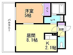 アルファスクエア末広 1LDKの間取図画像