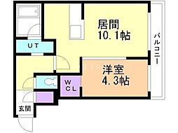 千歳市北栄1丁目マンション 1LDKの間取図画像