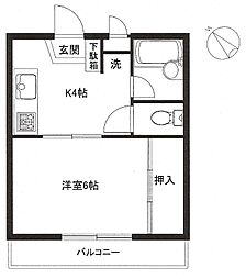 みなともハイツ旗の台 1階1Kの間取り