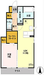 ブリリアントK 1階1LDKの間取り