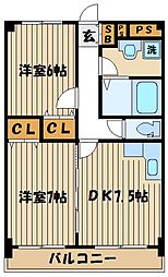 カフルイアパートメント 1階2DKの間取り