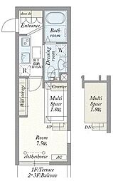 RIS伍番館 2階1Kの間取り