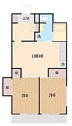 kyパークサイドハイツ 2LDKの間取図画像