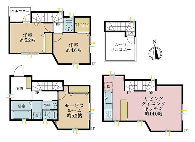 2ＳＬＤＫ、土地面積74．77平米、建物面積77．03平米