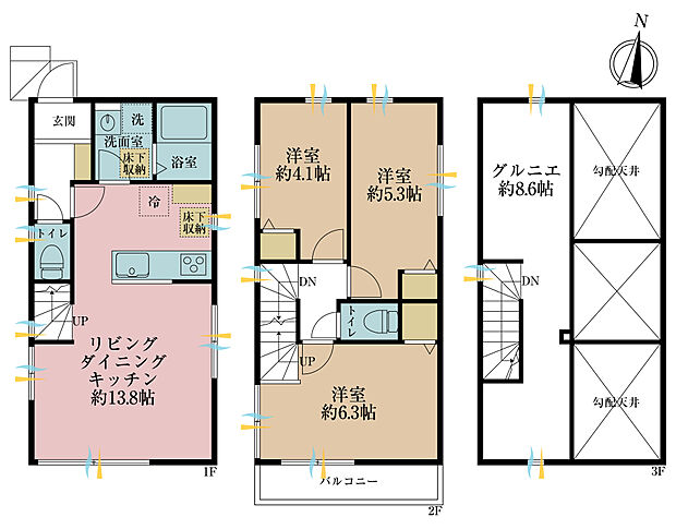 3ＬＤＫ、土地面積67．47平米、建物面積67．06平米