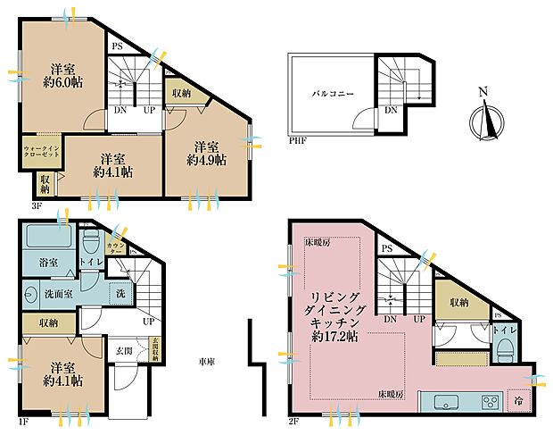 4LDK、土地面積54.71平米、建物面積106.12平米