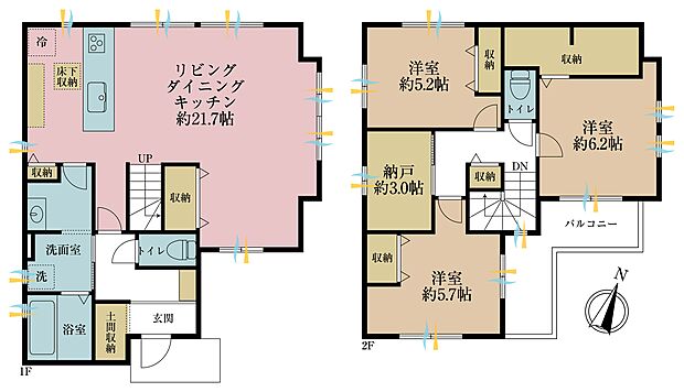 3SLDK、土地面積114.61平米、建物面積105.78平米